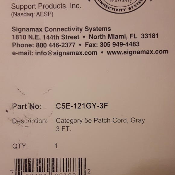 3 Foot 5e Patch Cable Cord Part No. C5E-121GY-3F - Picture 3 of 3